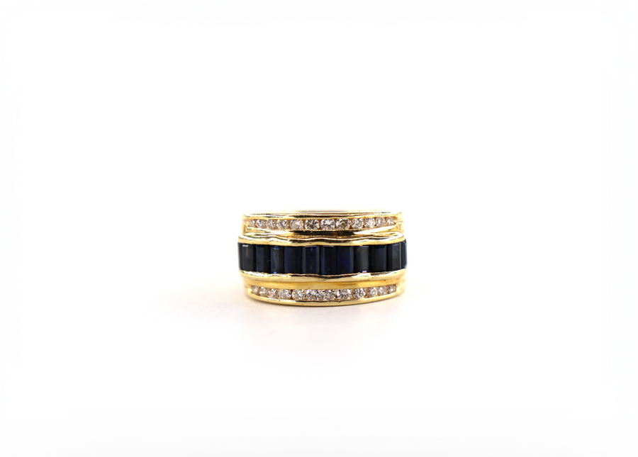 LE VIAN Baguette Sapphire Wide Ring 18K Yellow Gold, Sapphires, Size 6.5/ EU53
