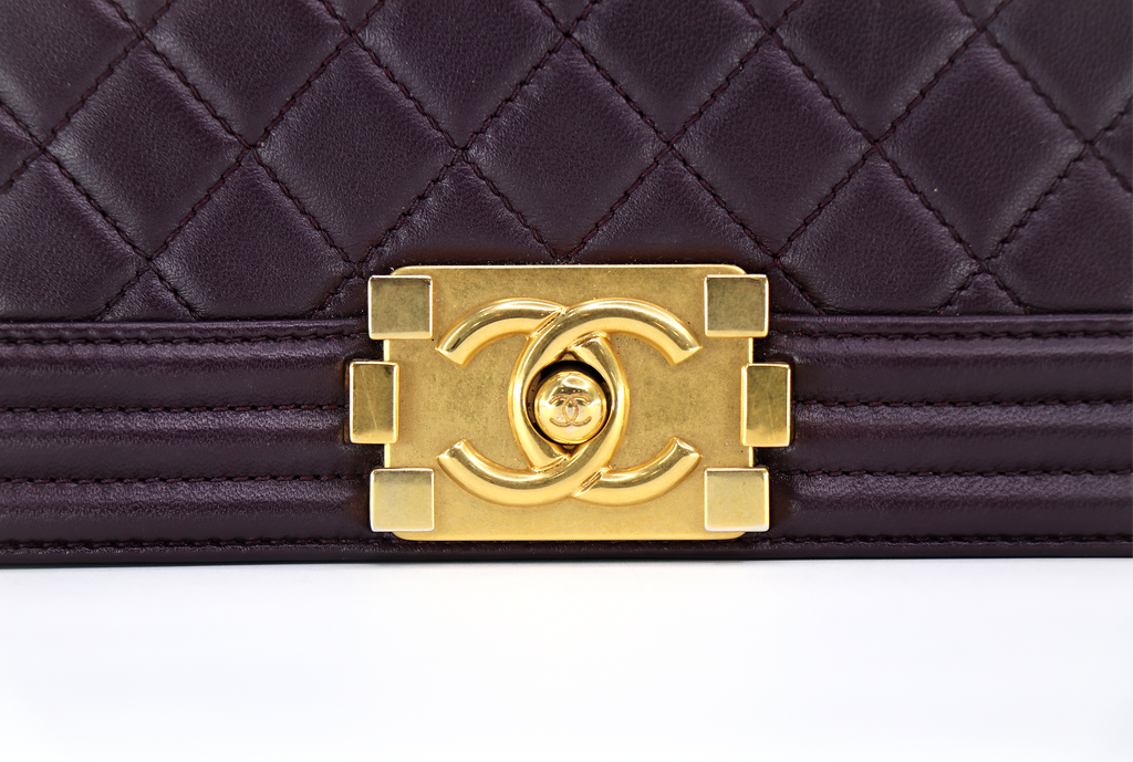 CHANEL Classic Boy Flap Bag, Stitched Chevron in Dk Purple, Discontinued