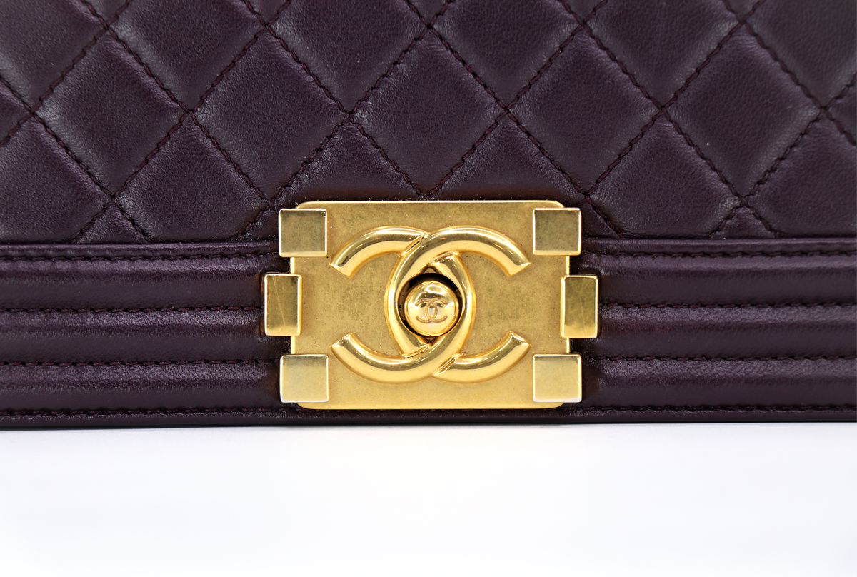 CHANEL Classic Boy Flap Bag, Stitched Chevron in Dk Purple, Discontinued