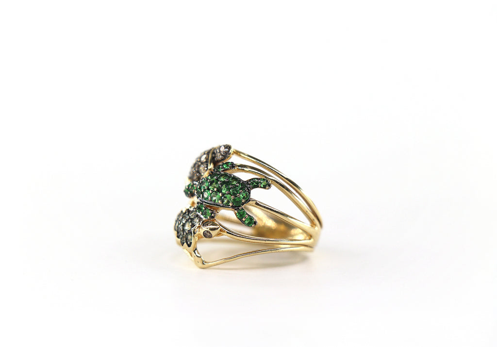 LE VIAN Turtle Ring 14K Honey Gold, Tsavorite & Diamonds, Size 7/ EU54
