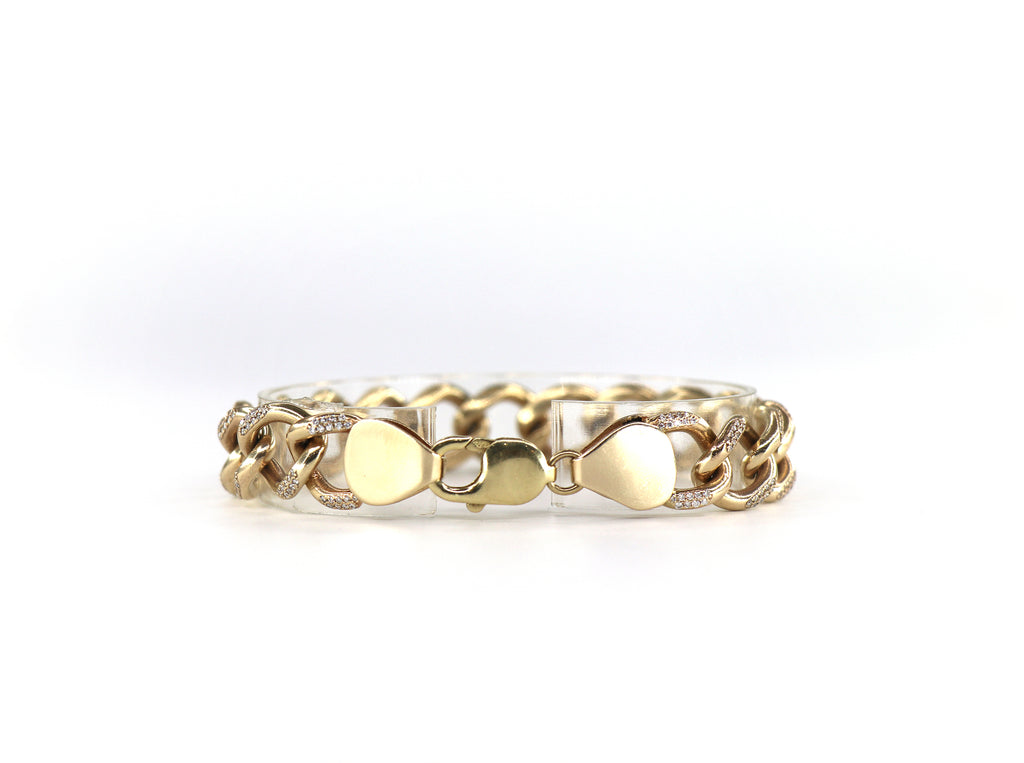 Cuban Link Diamond Bracelet 14K Yellow Gold, Diamonds, 13.7mm