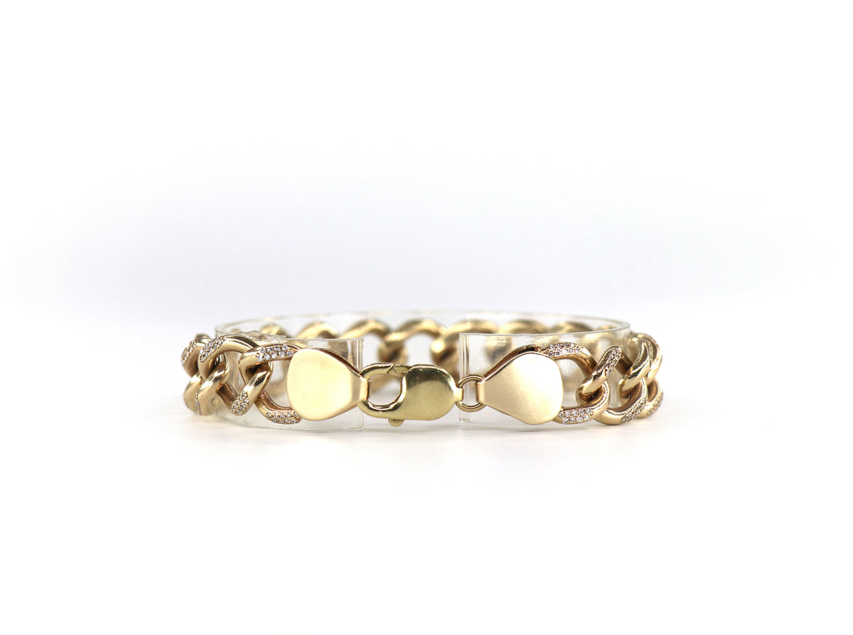 Cuban Link Diamond Bracelet 14K Yellow Gold, Diamonds, 13.7mm