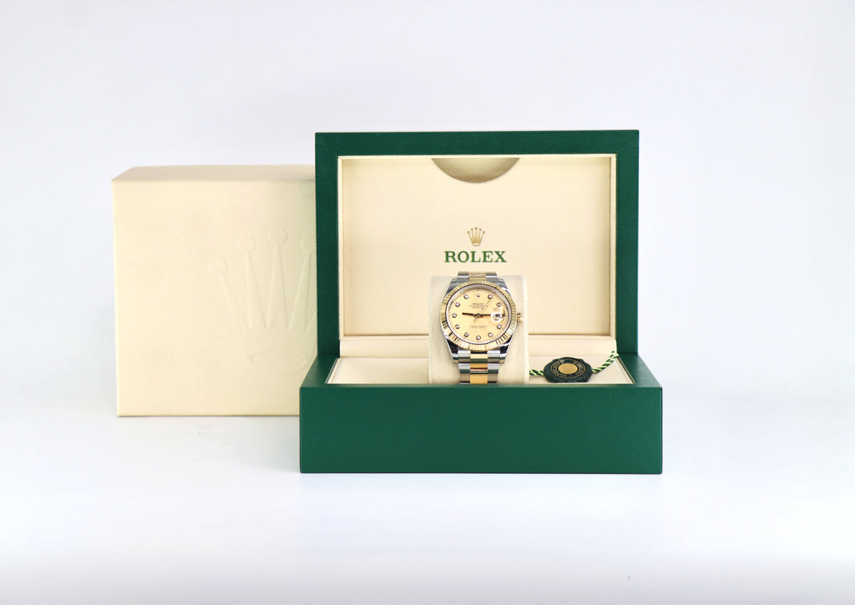 ROLEX Datejust 126333 41mm Yellow Gold & Steel, Champagne Diamond Dial, Full Set