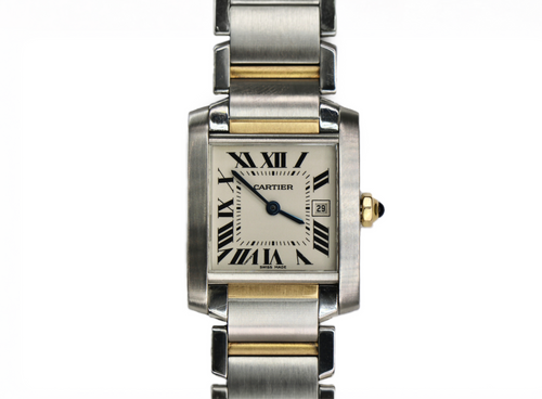 CARTIER Tank Française W51005Q4 25mm 18K Yellow Gold & Steel, White Dial