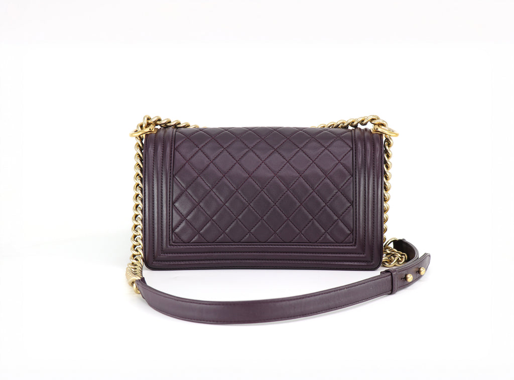 CHANEL Classic Boy Flap Bag, Stitched Chevron in Dk Purple, Discontinued