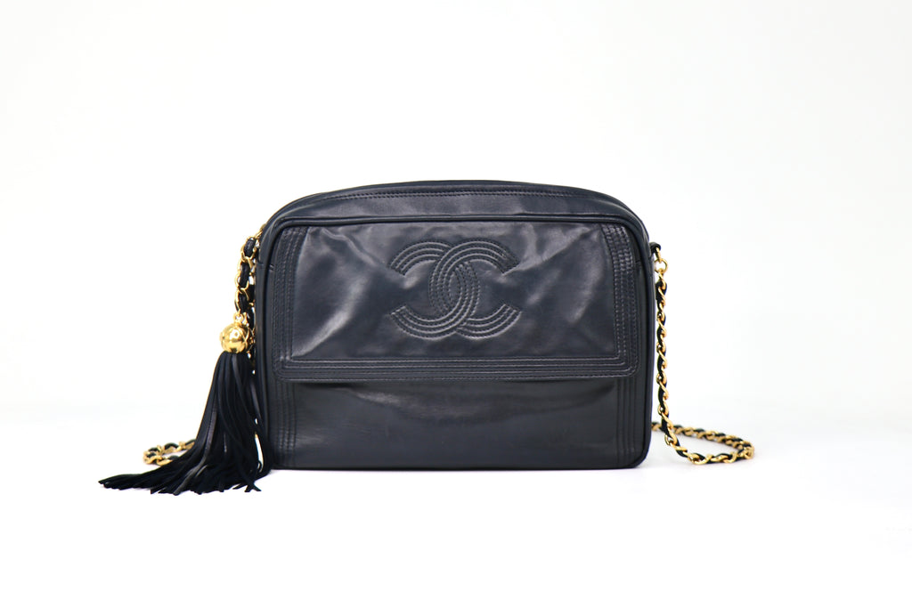 CHANEL Coco Mark Camera Bag in Navy with Tassel, Early 1990's