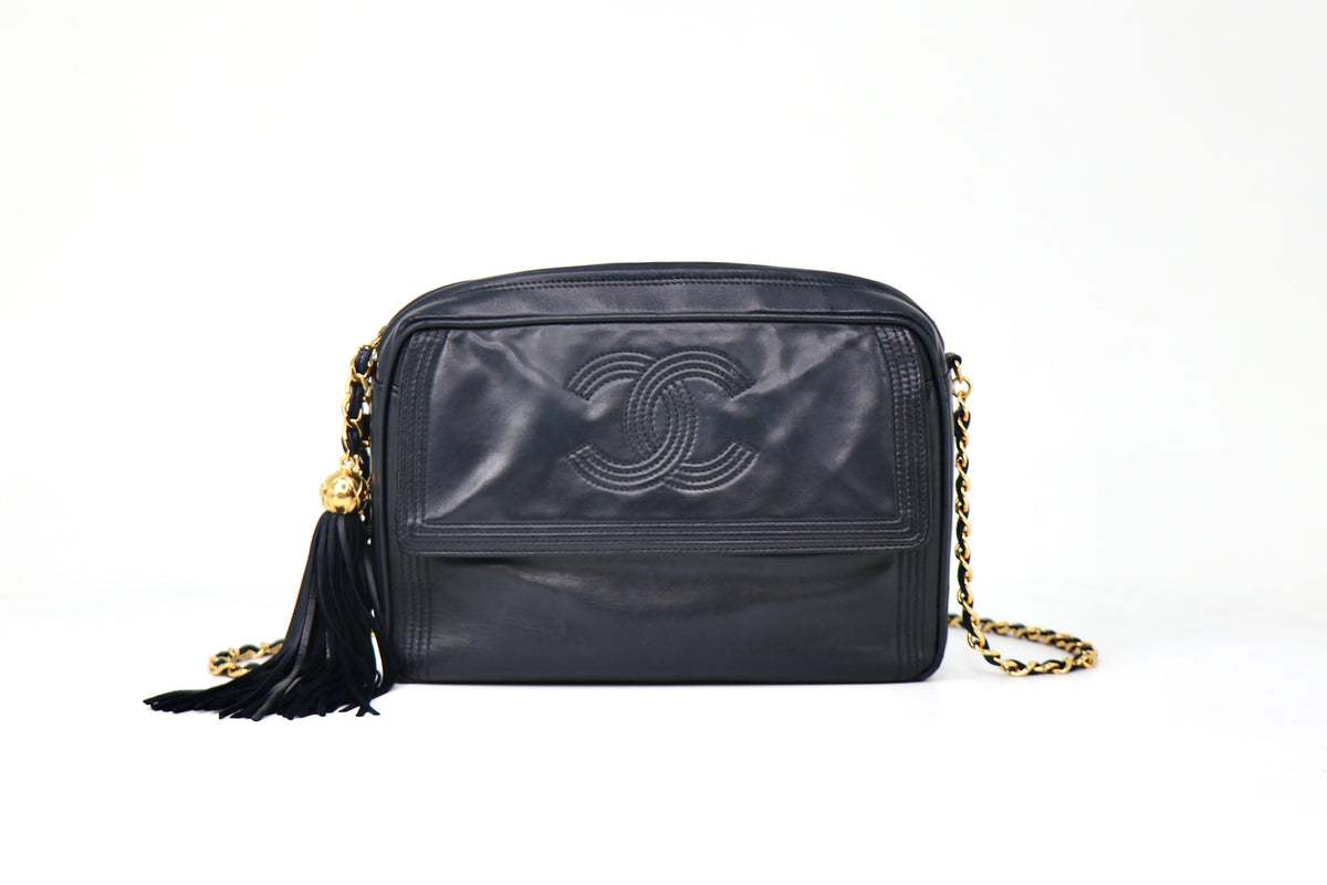 CHANEL Coco Mark Camera Bag in Navy with Tassel, Early 1990's
